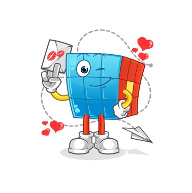 Rubik Küpü 'nde aşk mektubu illüstrasyonu var. karakter vektörü