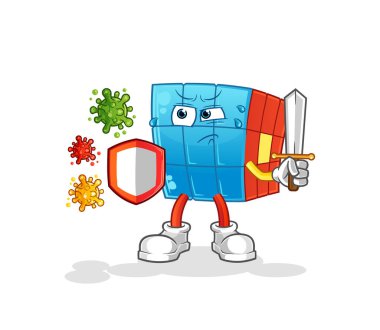 Virüs karikatürlerine karşı Rubik Küpü. çizgi film maskotu vektörü