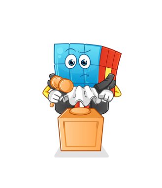 Rubik Küpü yargıcı tokmağı tutuyor. karakter vektörü