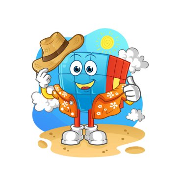 Rubik Küpü tatile çıkıyor. çizgi film maskotu vektörü