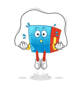 Rubik Küpü ip atlama egzersizi. karakter vektörü