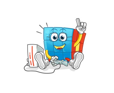 Rubik Küpü video oyunu oynuyor. çizgi film karakteri