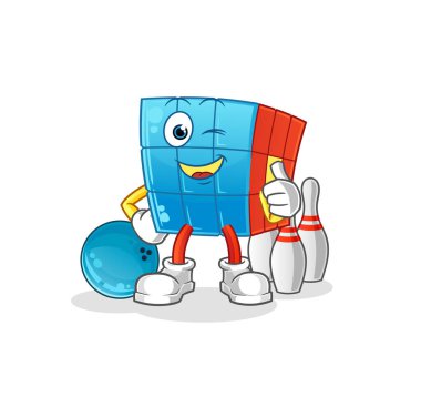 Rubik Küpü bowling oynuyor. karakter vektörü