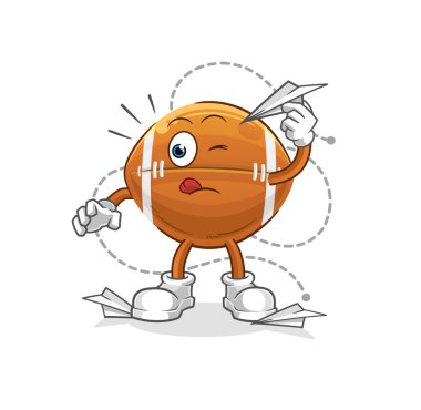 Kağıt uçak karakterli ragbi topu. çizgi film maskotu vektörü