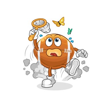 Rugby topu kelebek resmi yakalıyor. karakter vektörü