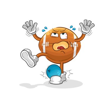 Rugby topu, bowling çizgi filmiyle vuruyor. çizgi film maskotu vektörü