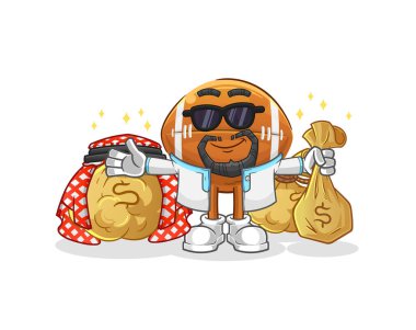 Ragbi topu zengini Arap maskotu. çizgi film vektörü