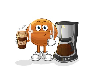 Rugby topu kahve illüstrasyonu içiyor. karakter vektörü