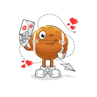 Ragbi topu aşk mektubu illüstrasyonu. karakter vektörü