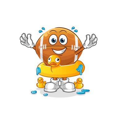 Ördek şamandıralı ragbi topu. çizgi film maskotu vektörü