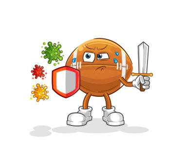 Virüs çizgi filmine karşı ragbi topu. çizgi film maskotu vektörü