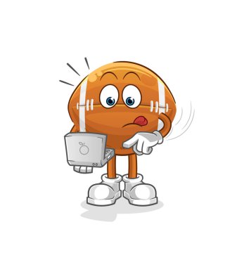 Laptop maskotlu ragbi topu. çizgi film vektörü