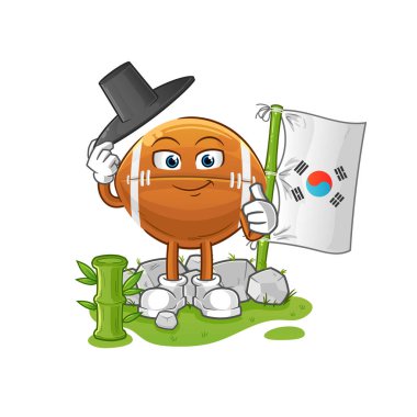 Kore rugby topu karakteri. çizgi film maskotu vektörü