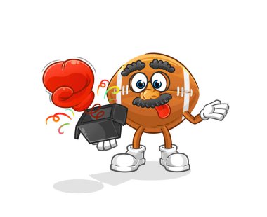 Rugby topu şaka eldiveni kutuda. çizgi film maskotu