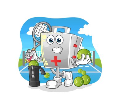 İlk yardım çantası tenis illüstrasyonu oynar. karakter vektörü