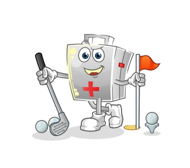 İlk yardım çantası golf oynuyor. çizgi film karakteri