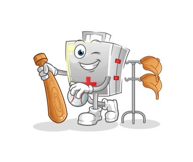 İlk yardım çantası beyzbol maskotu rolünde. çizgi film vektörü