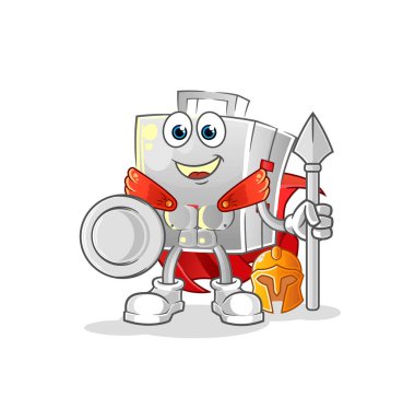 İlk yardım çantası Spartalı karakter. çizgi film maskotu vektörü