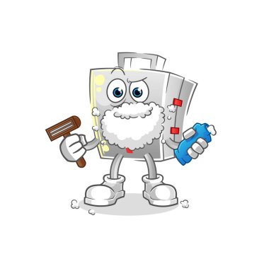 İlk yardım çantası yüz kıllarını tıraş ediyor. çizgi film karakteri