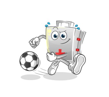 İlk yardım çantası çizgi filmi tekmeliyor. çizgi film maskotu vektörü