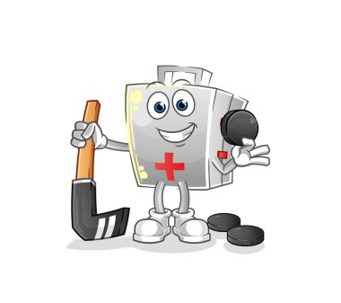 İlk yardım çantası hokey oynuyor. çizgi film karakteri