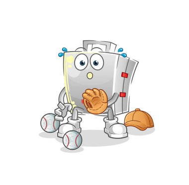 İlk yardım çantası beyzbol yakalayıcı çizgi filmi. çizgi film maskotu vektörü