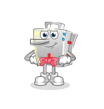 İlk yardım çantası Pinokyo karakteri gibi yalan söyler. çizgi film maskotu vektörü