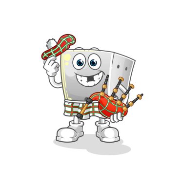 Gayda taşıyıcısı olan zar İskoçyalı. çizgi film karakteri