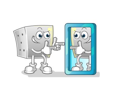 Zar ayna karikatürüne bakıyor. çizgi film maskotu vektörü