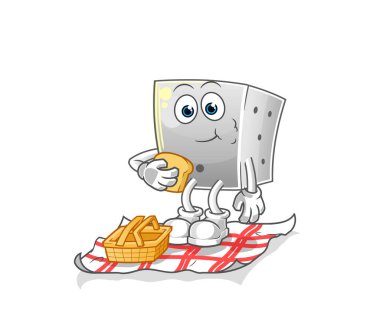 Piknik karikatüründeki zarlar. çizgi film maskotu vektörü