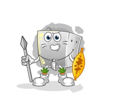 Zar Afrikalı kabile savaşçı maskotu. çizgi film vektörü