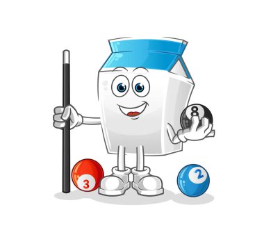 Süt bilardo karakterini canlandırır. çizgi film maskotu vektörü
