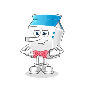 Süt Pinokyo karakteri gibi yalan söyler. çizgi film maskotu vektörü