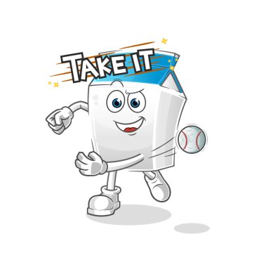 süt fırlatma beysbol vektörü. çizgi film karakteri