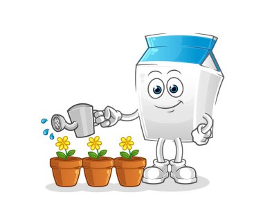 Çiçeklerin maskotunu suluyorum. çizgi film vektörü