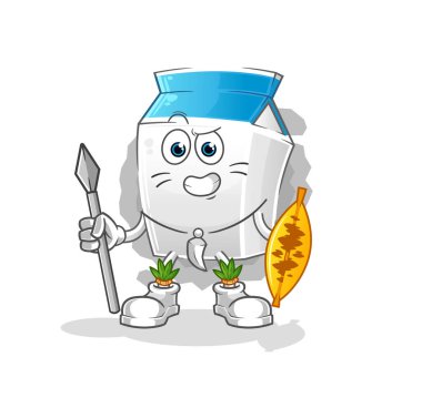 Süt Afrikalı kabile savaşçı maskotu. çizgi film vektörü