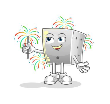 Havai fişek maskotlu zar. çizgi film vektörü