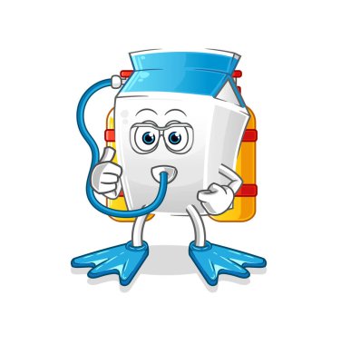 Süt dalgıcı çizgi filmi. çizgi film maskotu vektörü