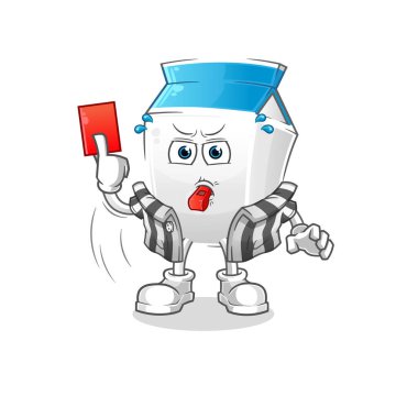 Kırmızı kart resimli süt hakemi. karakter vektörü