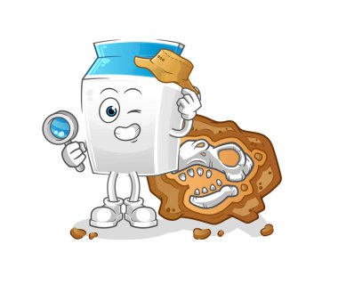 Fosil maskotlu süt arkeologları. çizgi film vektörü