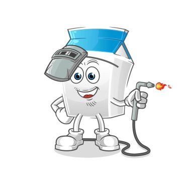 Süt kaynağı maskotu. çizgi film vektörü