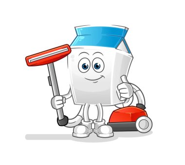 Sütü süpürgeyle temizleyin. karakter vektörü