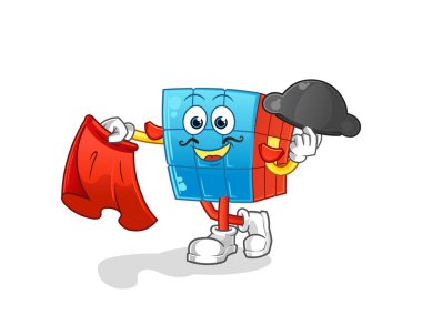 Kırmızı bez resimli Rubik Küp Matadoru. karakter vektörü