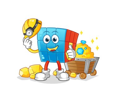 Altın karakterli Rubik Küp madencisi. çizgi film maskotu vektörü