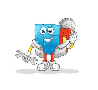 Rubik Küp mekanik karikatürü. çizgi film maskotu vektörü
