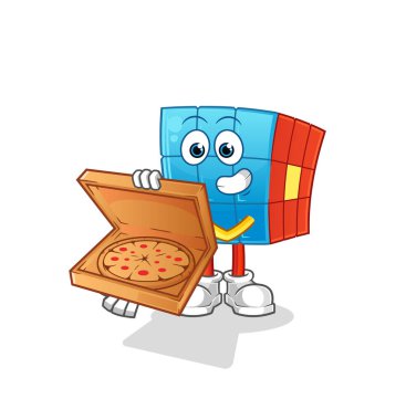 Rubik Küp pizza teslimatçısı çocuk vektörü. çizgi film karakteri