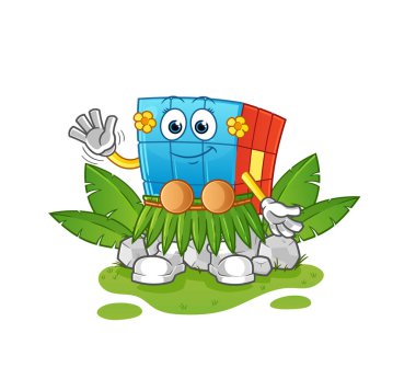 Rubik Küpü, Hawaii 'li el sallayan karakter. çizgi film maskotu vektörü