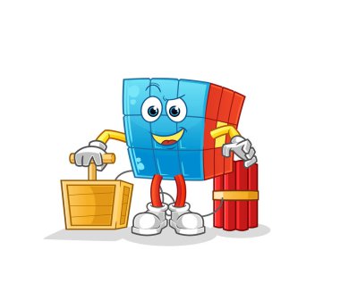 Rubik küpünde dinamit fünyesi var. çizgi film maskotu vektörü