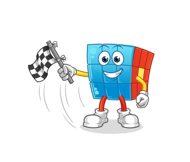 Rubik Küpü bitiş bayrağı. çizgi film maskotu vektörü