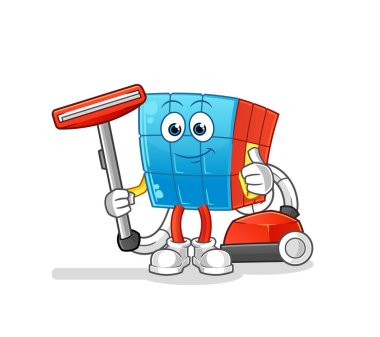 Rubik Küpü süpürgeyle temizlendi. karakter vektörü